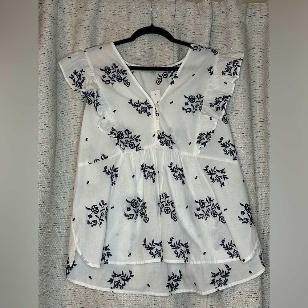 Navy and White Floral Blouse